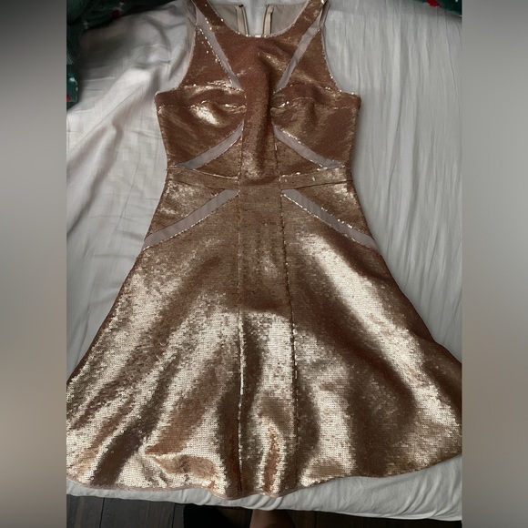 BCBGMAXAZRIA Gold Sequins Dress Size 04 Brand New - Picture 2 of 9